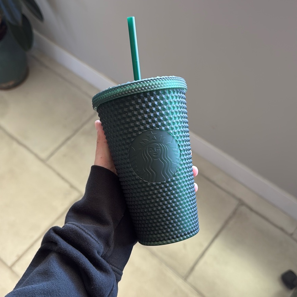 16oz matte dark green studded Starbucks cold cup tumbler, lightly used